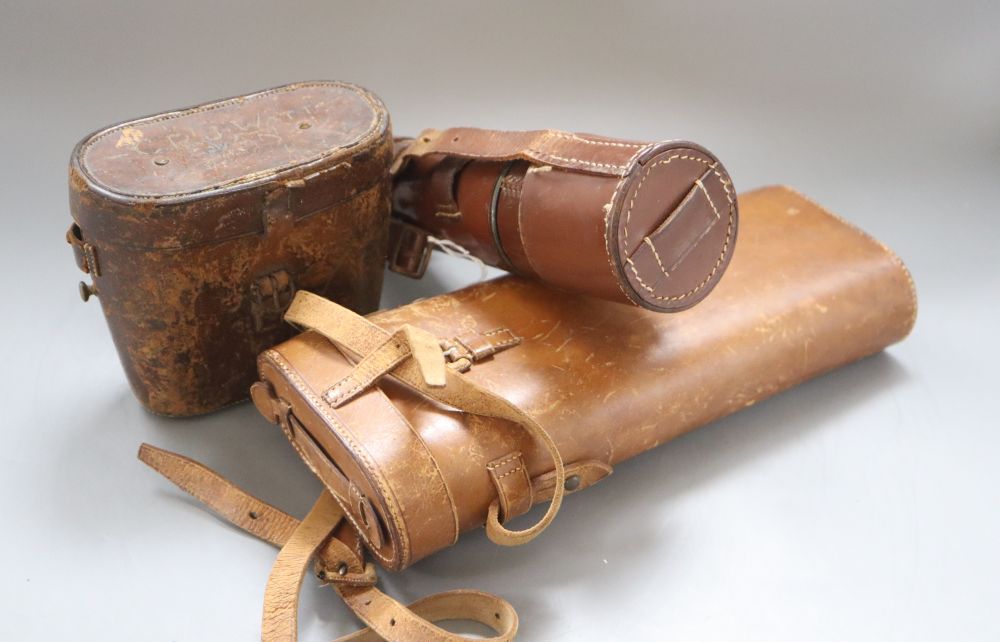 A Dollond London signalling telescope, serial number 10378, a JB Dancer cased pair of binoculars and another ivory mounted pair of bino